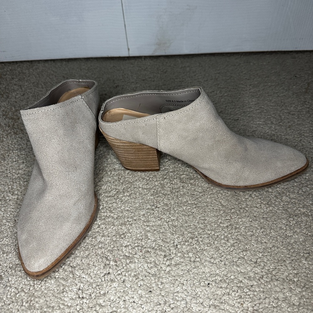 Women's Beige Block Heel Ankle Boots